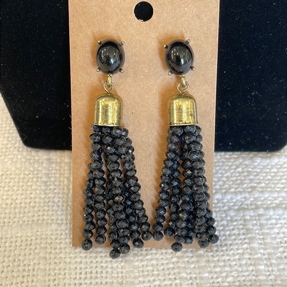 💐5/25 large bold tassel bold black gold tone statement earrings - Picture 1 of 5